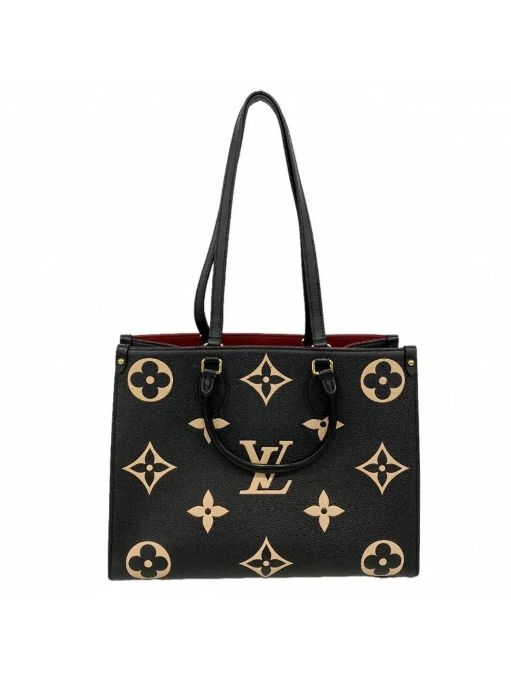 Louis Vuitton Tote Monogram Empreinte Bicolor On The Go MM Black Beige